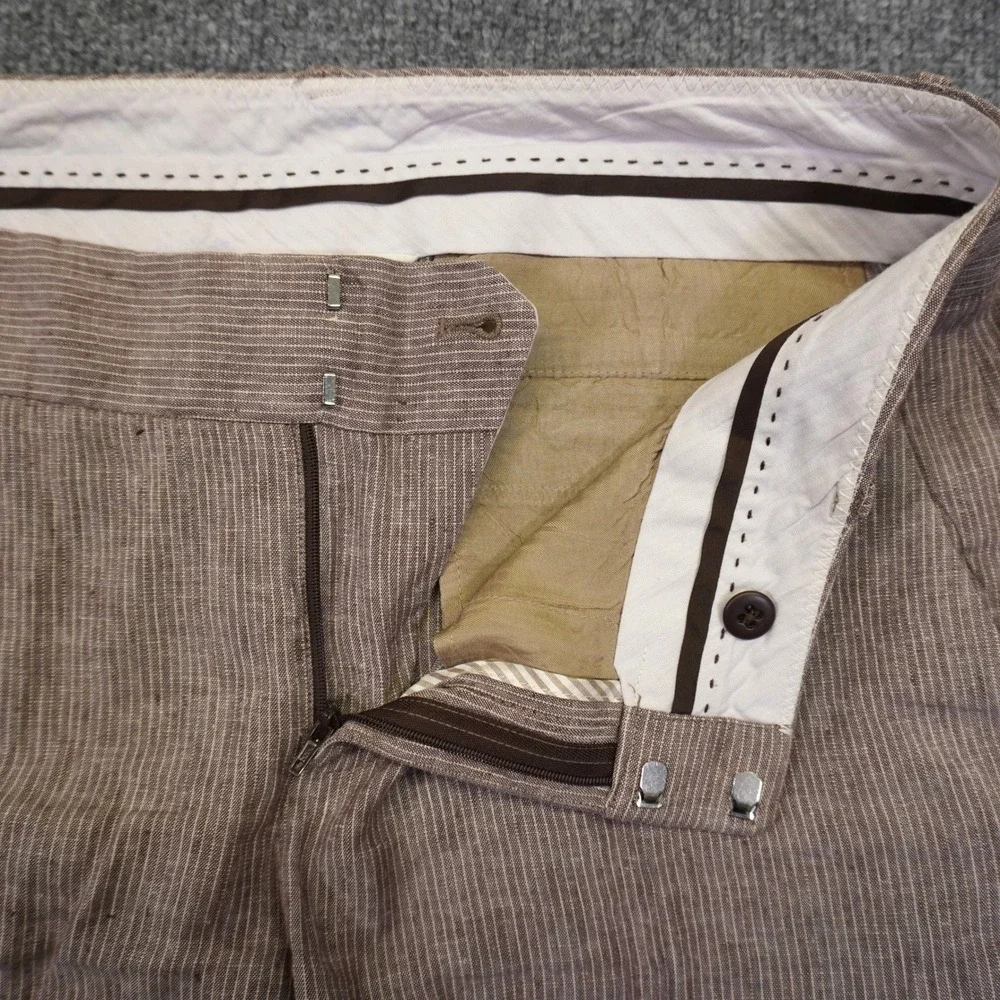 Banana Republic Martin Fit Pants Womens 8 32x20 Brown Pinstripe Linen Blend